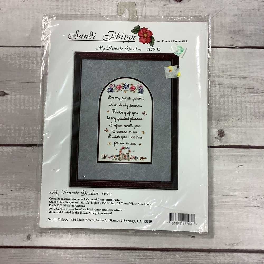 Sandi Phipps Counted Cross Stitch Kit My‎ Private Garden Needlepoint Floral NEW